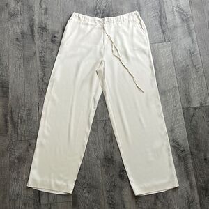 Kate Hill 100% silk ivory tan summer pants straight leg Sz Petite Large